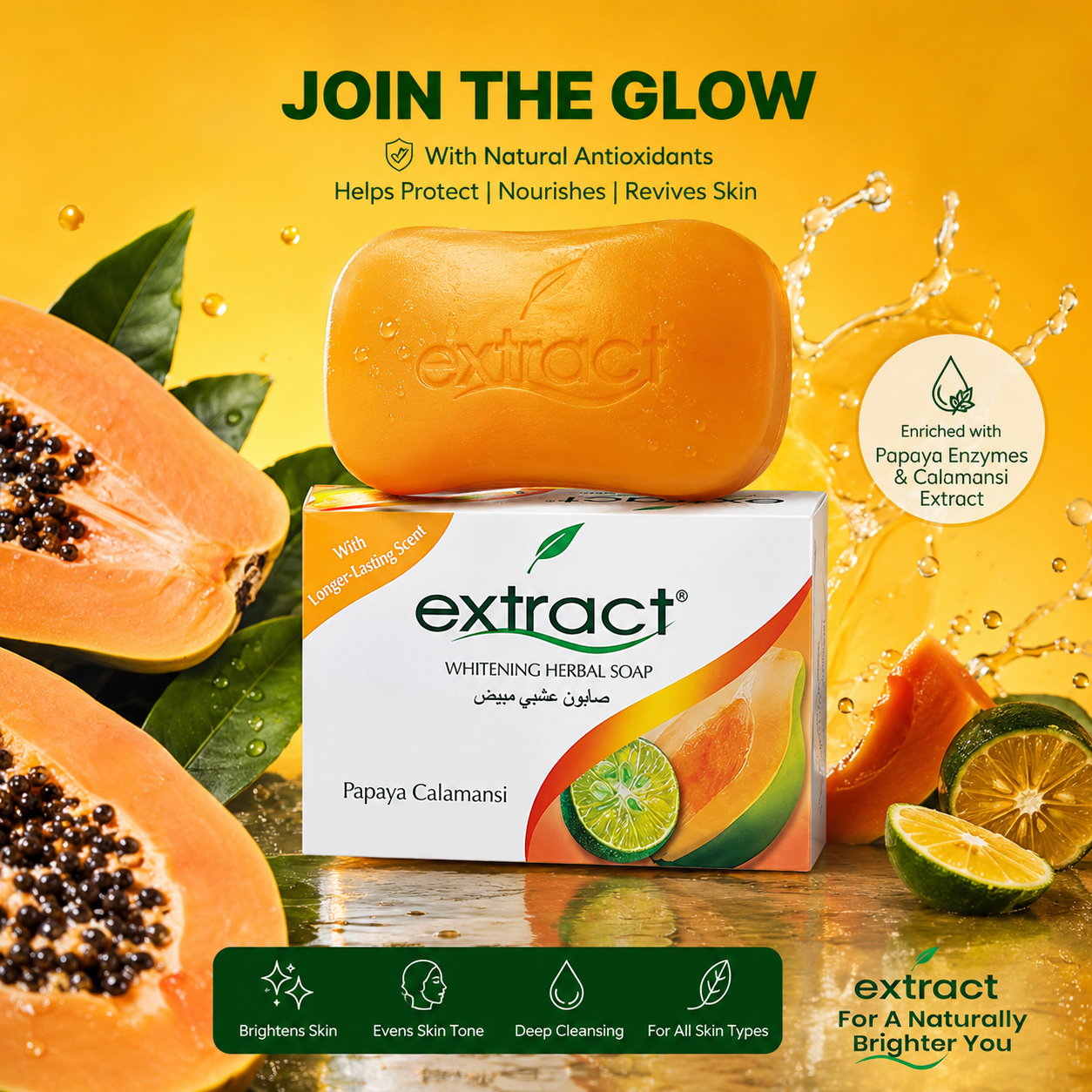 4 in 1 Extract Papaya Calamansi Whitening Herbal Soap with Langerhans Cells for Brighter Skin